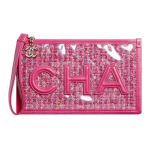 Chanel Women PVC Tweed Fabrics Lambskin Clutch Bag in Pink