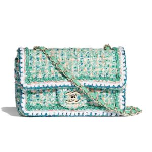 Chanel Women Shoulder Flap Bag Twill Fabric Material Chain-Green