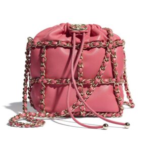 Chanel Women Small Drawstring Bag Lambskin & Gold Metal Coral