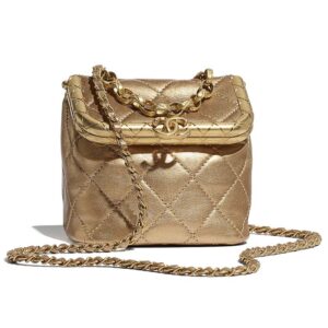 Chanel Women Small Kiss-Lock Bag Metallic Lambskin & Gold-Tone Metal