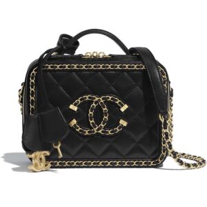 Chanel Women Small Vanity Case Goatskin & Gold-Tone Metal-Black