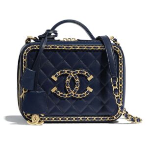 Chanel Women Small Vanity Case Goatskin & Gold-Tone Metal-Navy