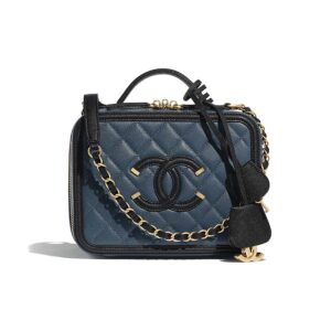 Chanel Women Vanity Case in Grained Calfskin Leather-Navy