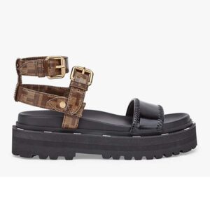 Fendi Women Sandals in Glossy Black Neoprene Jacquard FF Motif