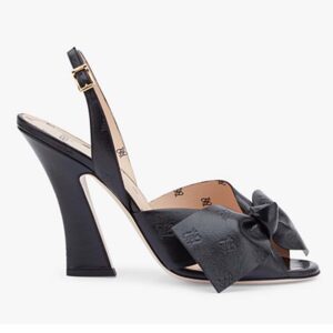 Fendi Women Slingback Sandals Wide Strap Maxi Bow Black Leather