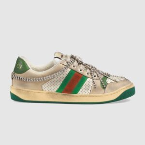 Gucci Women’s Screener Sneaker with Crystals 3.6cm Height-Green