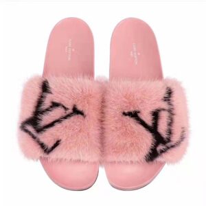 Louis Vuitton LV Women Furry Sandals in Mink Hair Leather-Pink