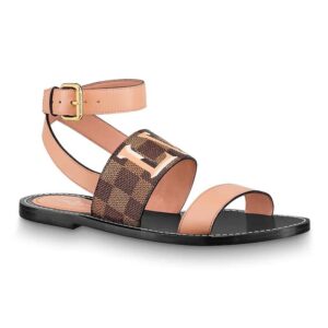 Louis Vuitton LV Women Passenger Flat Sandal in Damier Canvas and Calf Leather-Brown