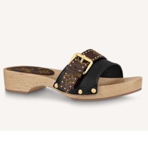 Louis Vuitton Women Cottage Mule Calf Leather and Patent Monogram Canvas Black