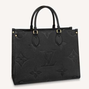 Louis Vuitton Women Onthego MM Tote Bag Black Embossed Grained Cowhide