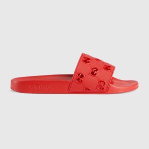 Gucci Men’s Rubber GG Slide Sandal-Red