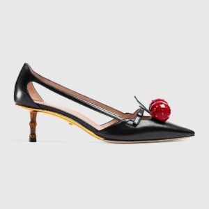Gucci Women Leather Cherry Pump Shoes-Black