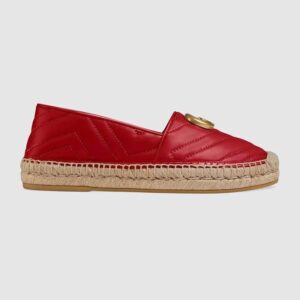 Gucci Women Leather Espadrille with Double G in Matelassé Chevron Leather-Red