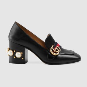 Gucci Women Leather Mid-Heel Loafer 3″ Heel-Black