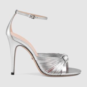 Gucci Women Metallic Leather Sandal in 10.4cm Heel Height-Silver
