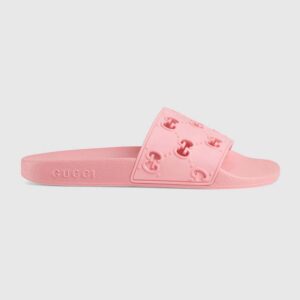 Gucci Women’s Rubber GG Slide Sandal-Pink