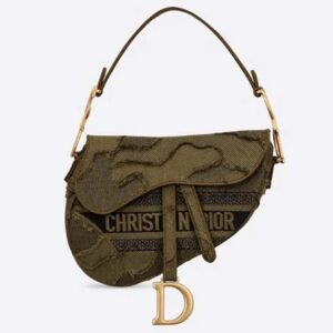 DIOR Iconic Saddle Bag Camouflage Embroidered Canvas Christian Dior Dark Green