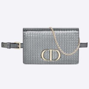 DIOR 30 Montaigne 2-in-1 Pouch Metallic Stardust Gray Microcannage Calfskin