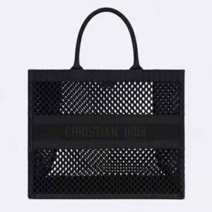 DIOR Book Tote Black Mesh Embroidery ‘Christian Dior’