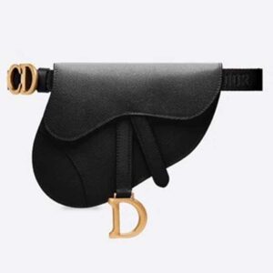 DIOR Saddle Belt Clutch in Black Embossed Grained Calfskin