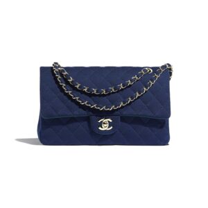 Chanel Women Classic Handbag in Jersey & Gold-Tone Metal