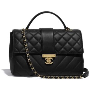 Chanel Women Flap Bag with Top Handle in Calfskin Leather-Black