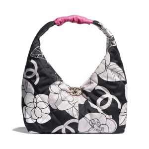 Chanel Women Small Hobo Bag Cotton Canvas Calfskin Gold-Tone Metal White Black Pink