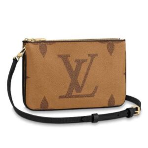 Louis Vuitton LV Unisex Double Zip Pochette Monogram Giant Reverse Monogram Coated Canvas