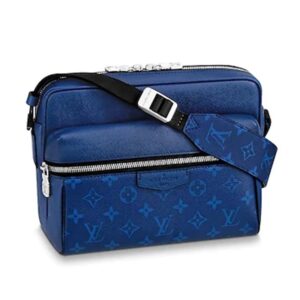 Louis Vuitton LV Unisex Outdoor Messenger Taiga Leather Monogram Canvas Blue